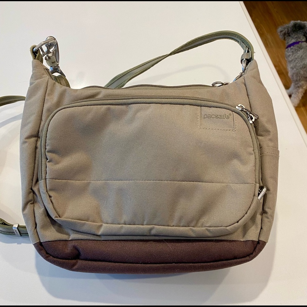 Pacsafe tan and brown bag